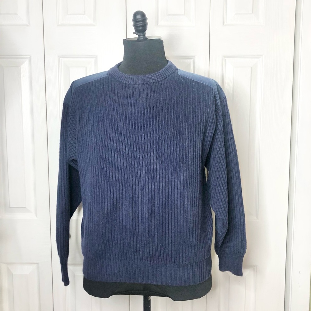 Vintage Eddie Bauer 💯% cotton military/ field sweater, shoulder/ elbow patches